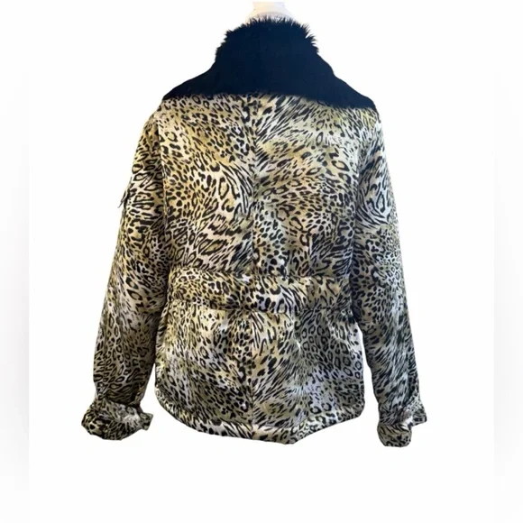 XOXO Leopard Print Jacket with Black Fur Collar - Picture 2 of 5